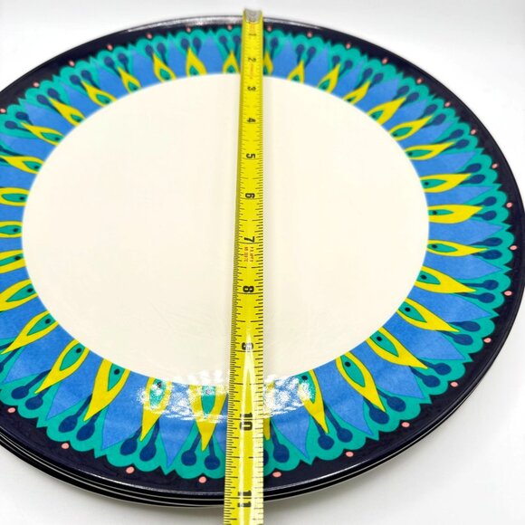 World Market Melamine Dinner Plates 11" Set of 4 Peacock Design Blue Green - Picture 2 of 5